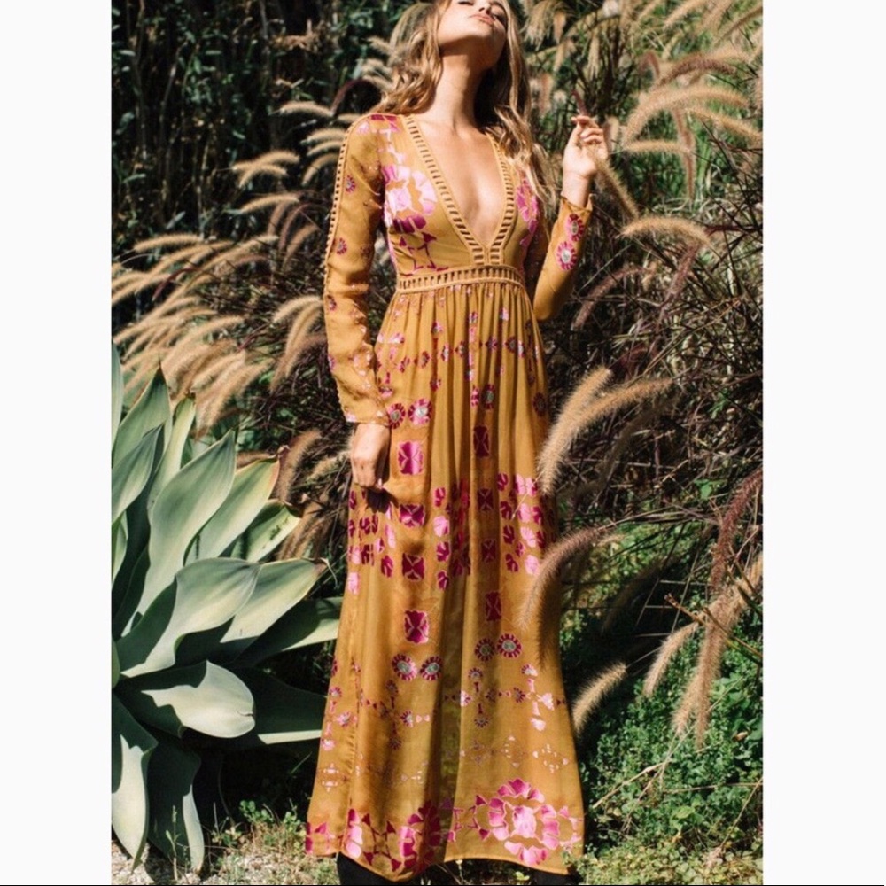 For Love & Lemons Barcelona Maxi - Ochre, Medium